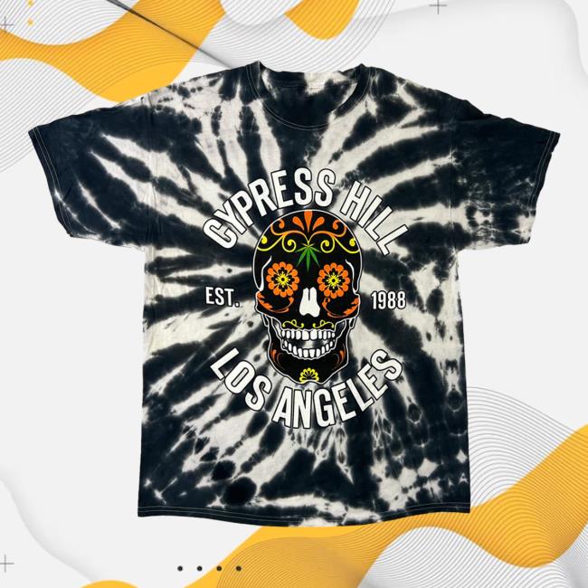 Official Cypress Hill Merch Cypress Hill Los Angeles Day Of The Dead V2 Shirt 2023 in Black and White Tie Dye CypressHill