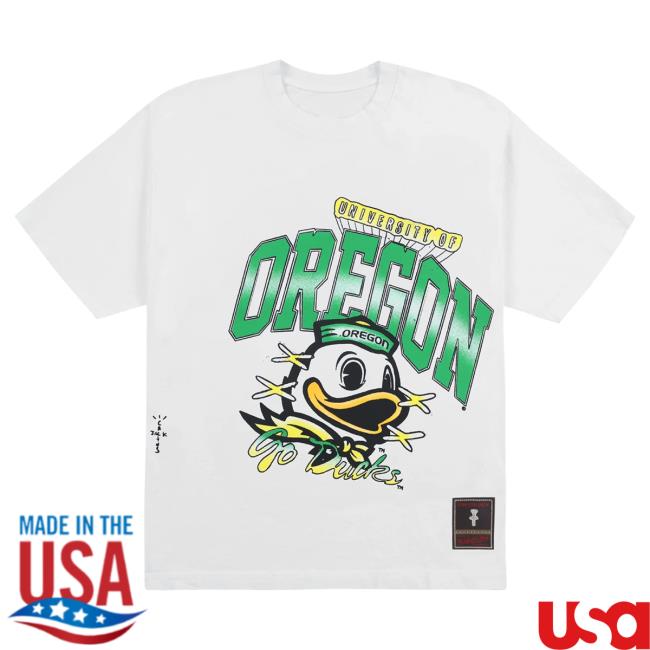 Official Travis Scott Utopia Merch Store CJ X M&N X UNIVERSITY OF OREGON HANDDRAWN Tee Travis Scott Apparel Clothing TravisScott