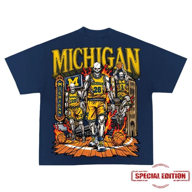 Fan Pride Michigan Skelly Maize Tee By Sana Detroit