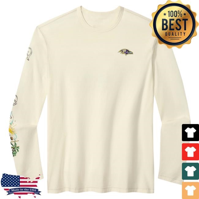 Official NFL Merch Men's Baltimore Ravens Tommy Bahama Cream Oasis Endzone Lux Long-Sleeve ArizonaCardinals
