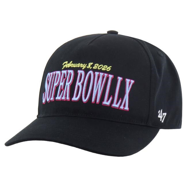 Super Bowl LX NFL Football NFL '47 Black Adjustable Hat 2026 Iconic NFL '47 Super Bowl LX Black Adjustable Hitch Hat