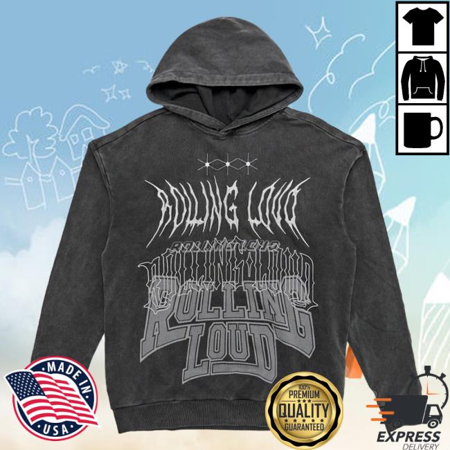 Official Rolling Loud Merch Store Rolling Loud Rl G-Metal Logos Vintage Black Sweaters Rolling Loud Apparel Clothing Shop RollingLoud