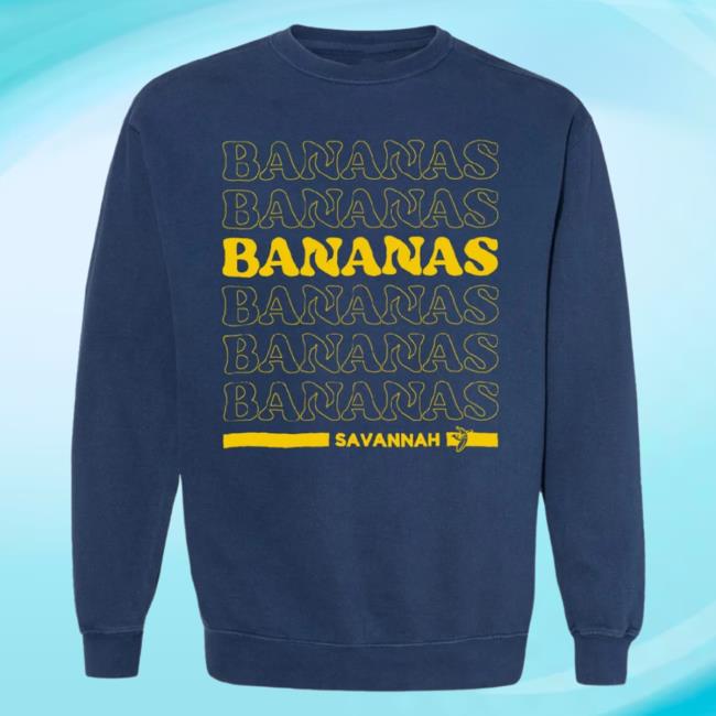 Official Savannah Bananas Merch Store Shop Savannah Bananas Long Sleeve Comfort Colors Repeating Crew - Navy