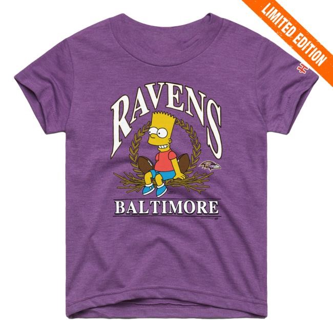 Official Baltimore Ravens Homage x The Simpsons Youth T Shirt - Purple
