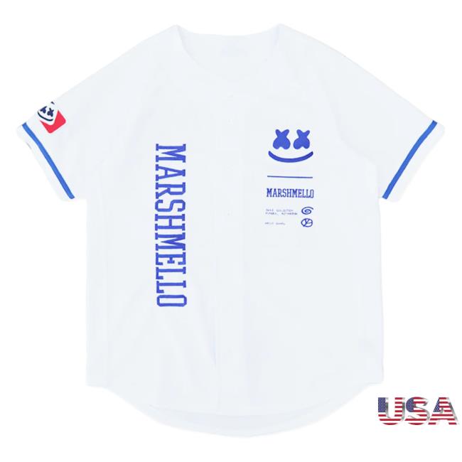 Official Marshmello Apparel Clothing Merch Store Marshmello Mello Gang Baseball Jersey 30 Shirt 2023 White Marsh Mello Shop