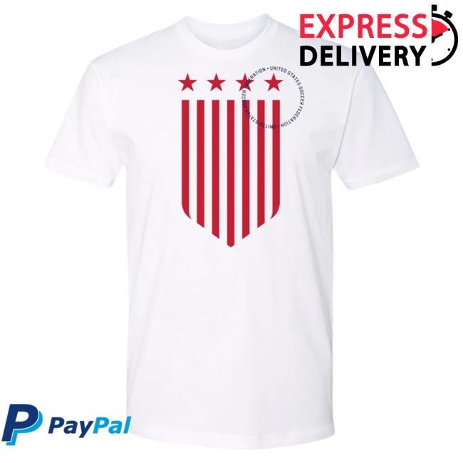 Official Uswnt Merch Store Uswnt Unisex USWNT Striped Crest White Tee Uswnt Apparel Clothing Shop