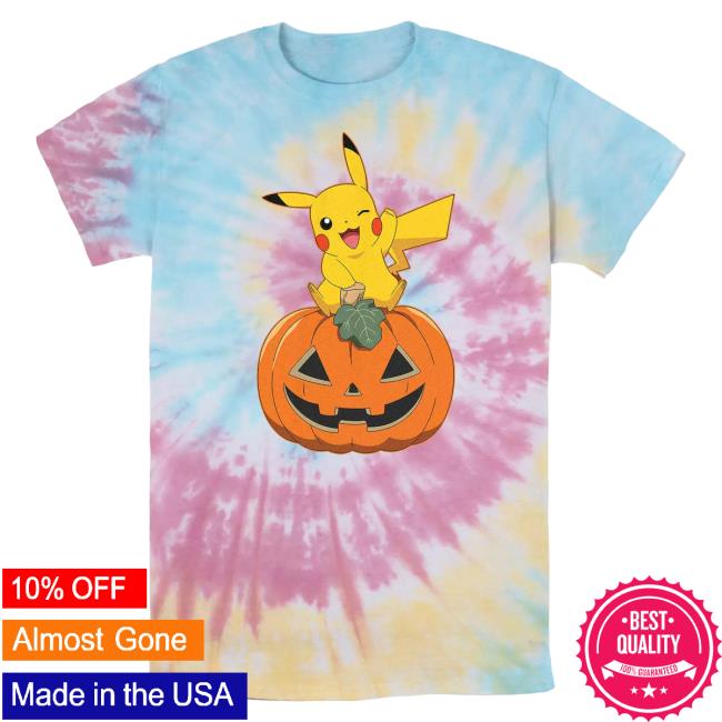 Official Kohls Apparel Clothing Store Shop Merch Pokémon Pikachu Sitting On Pumpkin Spiral Tie Dye T Shirt