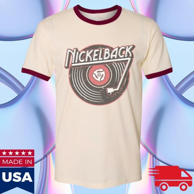 Official Nickelback Merch Nickelback Record Natural Ringer T Shirt Nickelback Apparel