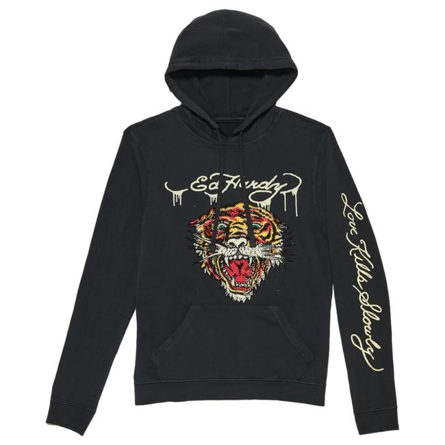 Official Ed Hardy Merch Store Rhinestone Tiger Popover Sweatshirt EdHardy Apparel Clothing Shop