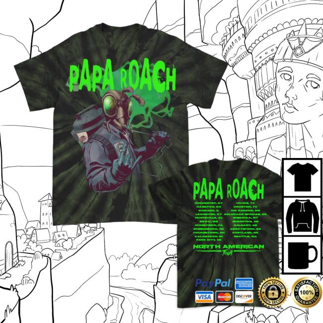 Official Papa Roach Exterminator Rockzilla 2 Tour Tee Spider Dye Paparoach