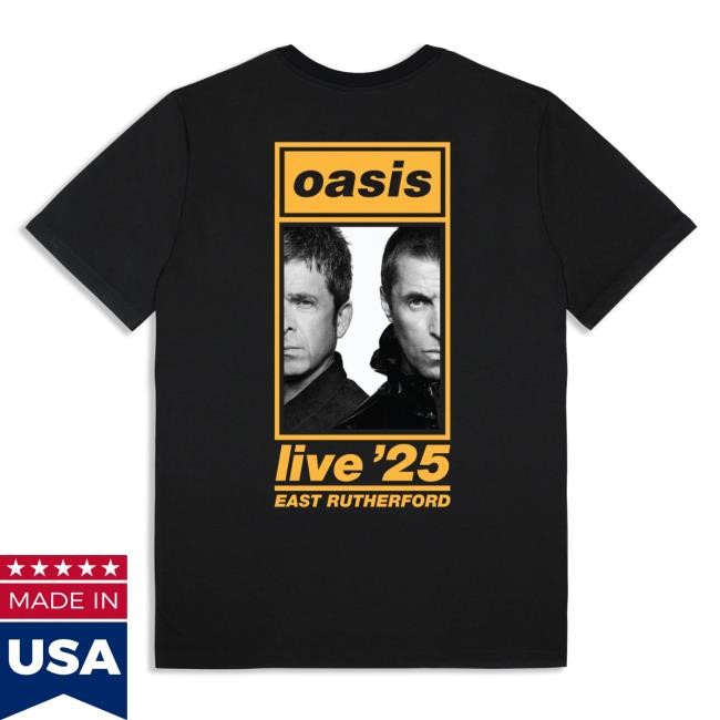 Official Oasis Tour Merch Live '25 East Rutherford Event T Shirt Black 1st September