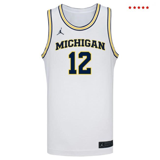 Michigan Wolverines #12 Charlie May Student Athlete White Basketball Jersey Hot Shirt | The M Den Official Merch Store Shop