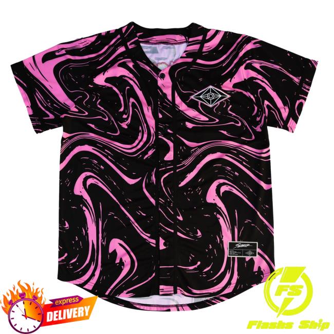 Slander Merch Store Spaceman Jersey Baseball Popover Shirt Pink/Black Marble