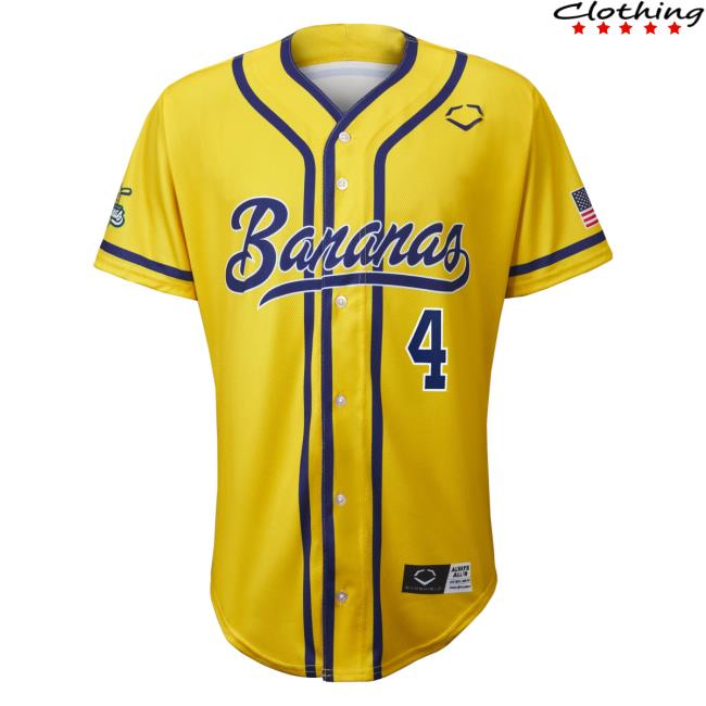 Official Savannah Bananas Merch Store Shop Savannah Bananas Bananas Mat Wolf #4 Evoshield Jersey New Shirt - Yellow SavannahBananas