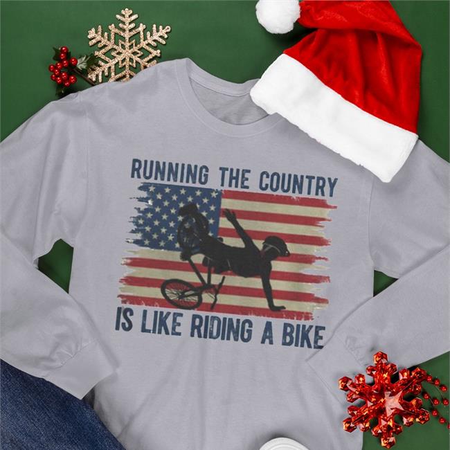Joe Biden Bike Meme Running The Country Is Like Riding A Bike Joe Biden Falling Off Bike Long Sleeve Tee Shirt