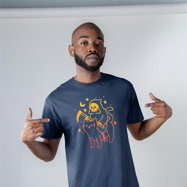 Original Reaper Riding A Devil Cat Skeleton Skull Reaper Shirt