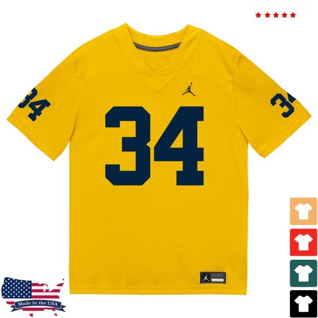 The M Den Michigan Wolverines #34 Jaydon Hood Student Athlete Maize Football Jersey Top Shirt