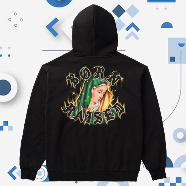 Official Born X Raised Merch Store Shop Guadalupe Zip-Up Pullover Hoodie: Black BornXRaised