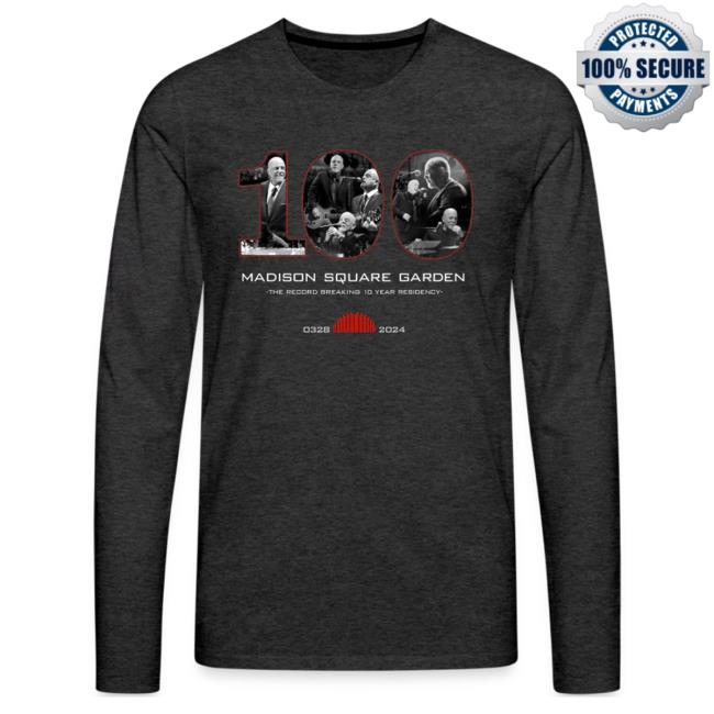 Official Billy Joel Merch Store Billy Joel "3-28-24 Msg 100Th Event" Grey Long Sleeve Shirt 2024 - Online Exclusive Billy Joel Apparel Clothing Shop