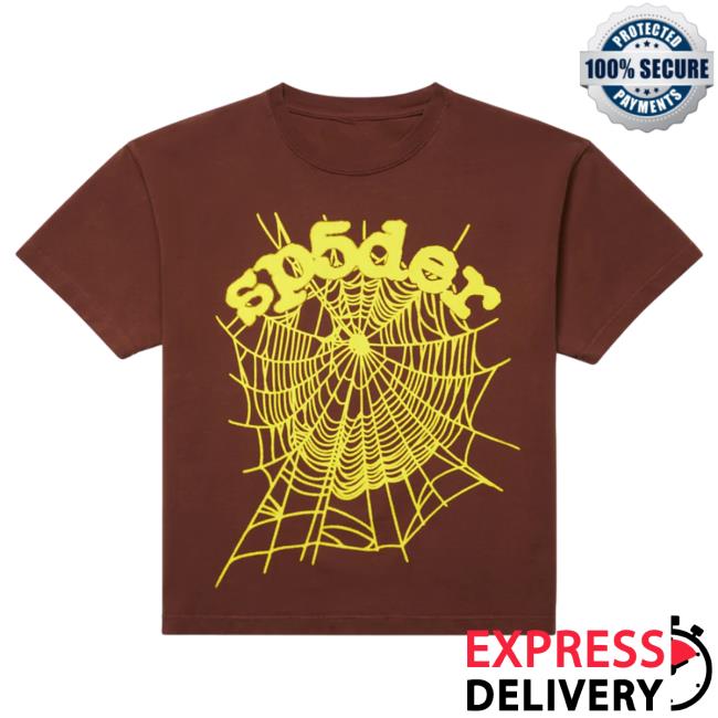 Official Sp5der Clothing Apparel Sp5der Brown Og Web Shirt 2023 Sp5der Merch Store Shop