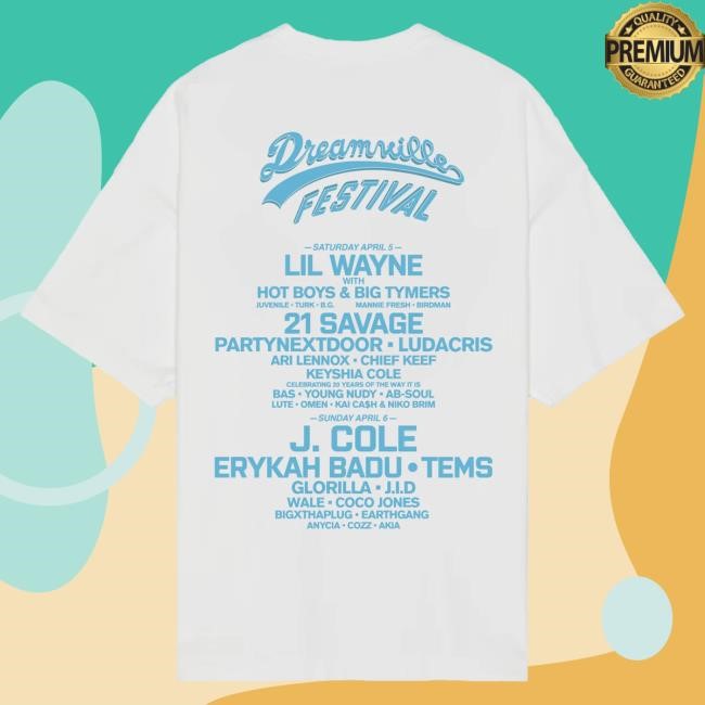 Official Dreamville Festival DV 25 Varsity Icons White Lineup Tees