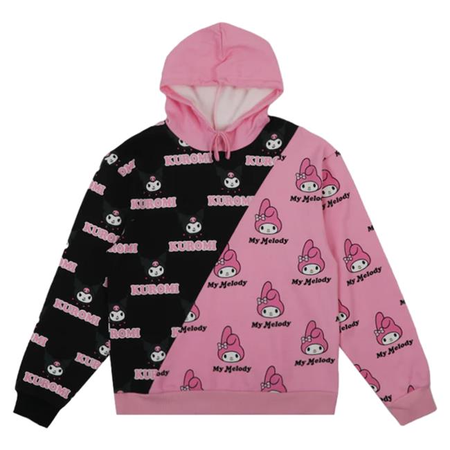 Official Sanrio Apparel Clothing Merch Store Shop My Melody & Kuromi X Dumbgood Pattern Split Hoodie