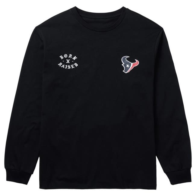 Official Born X Raised Merch Store Shop Born X Raised + Houston Texans Arch Long Sleeve T-Shirt: Black BornxRaised