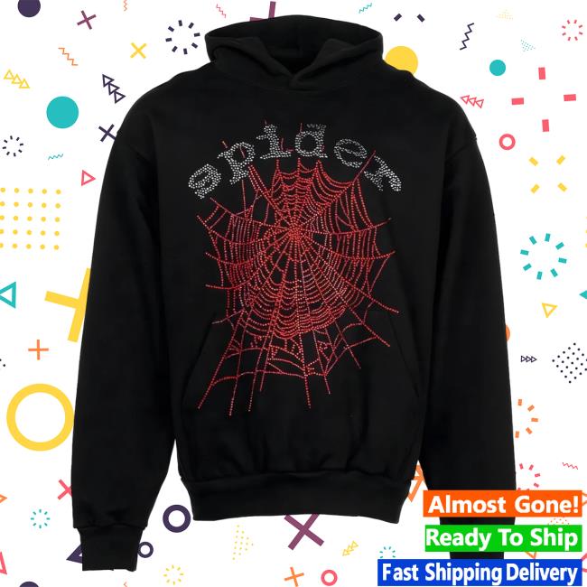 Official Sp5der Clothing Apparel Sp5der OG Rhinestone Logo Hood Black Sp5der Merch Store Shop