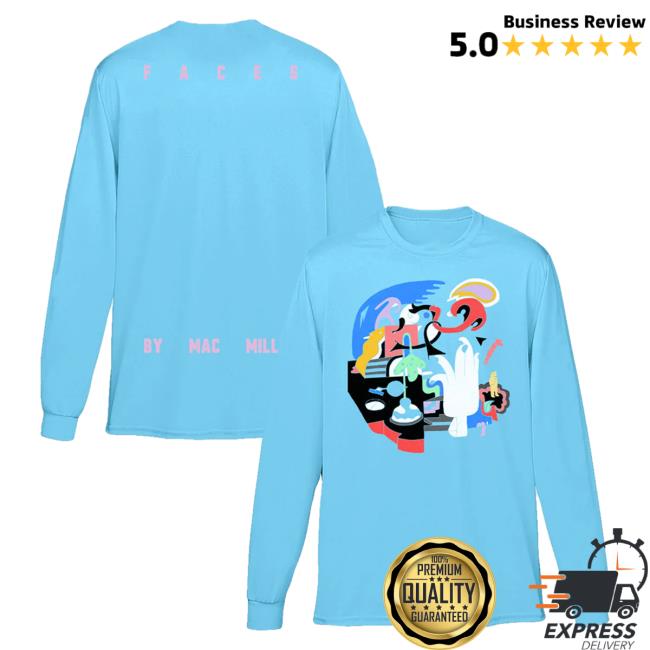 Official Mac Miller Apparel Clothing Store Merch Shop MacMiller Faces Blue Long-Sleeve