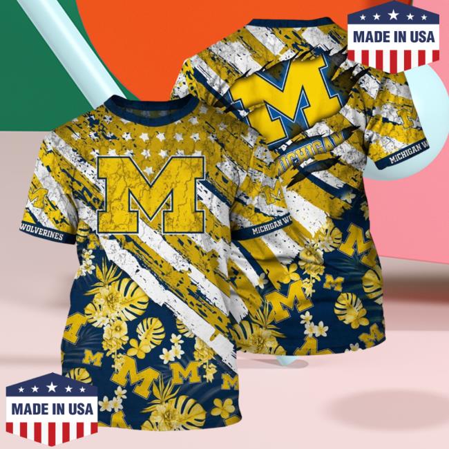 Banantees Michigan Wolverines Tropical Flower Style And Flag All Over Printed 3D Hoodies