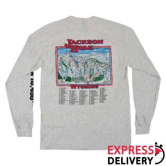 Jackson Hole Trail Map Logo Long Sleeve Tee Shirt