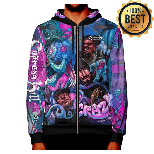 Official Cypress Hill Merch Aop Cypress Hill Crazy All Over Print Zip Up Hoody CypressHill