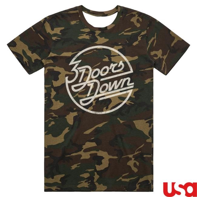 Official 3 Doors Down Merch 3DD Circle Logo Camo Popover Shirt