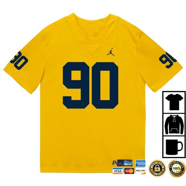 Official The M Den Michigan Wolverines #90 Hudson Hollenbeck Student Athlete Maize Football Jersey Tee