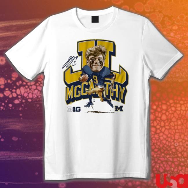 University Of Michigan Football Jj Mccarthy White Caricature Valiant Long Sleeve Shirt