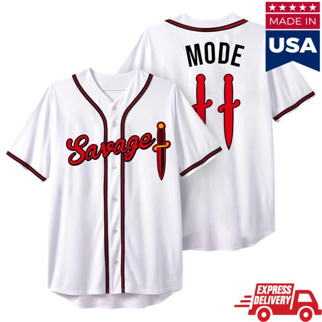 Official 21 Savage Merch Store Mode II White Baseball Jersey T-Shirt 21 Savage Apparel Clothing Shop 21Savage