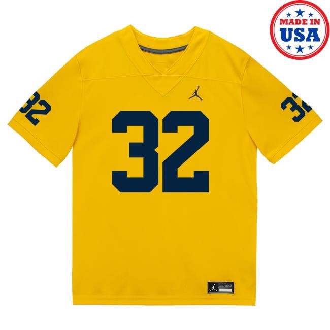 Michigan Wolverines #32 Jeremiah Lowe Student Athlete Maize Football Jersey Tee The M Den Shop