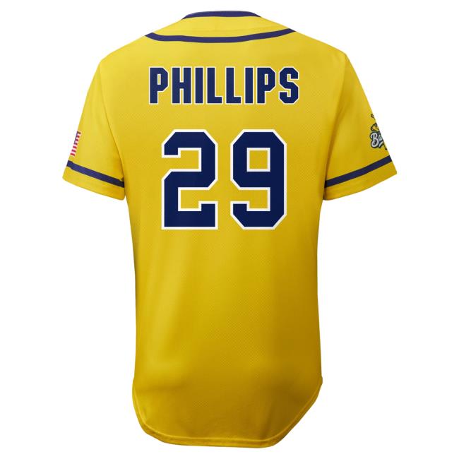 Official Savannah Bananas Merch Store Shop Savannah Bananas Bananas Zack Phillips #29 Evoshield Jersey T-Shirt - Yellow SavannahBananas
