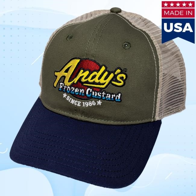 Official Andy's Frozen Custard NEW! Trucker Hat - Embroidered Olive-Navy-Khaki