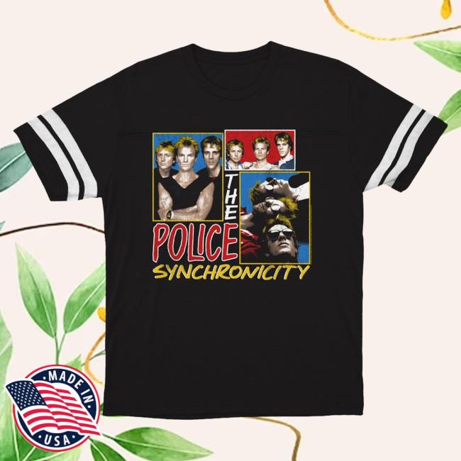 Official Merch Bar The Police Band Synchronicity Collage Distressed Attractive Shirt Black White MerchBar ThePolice