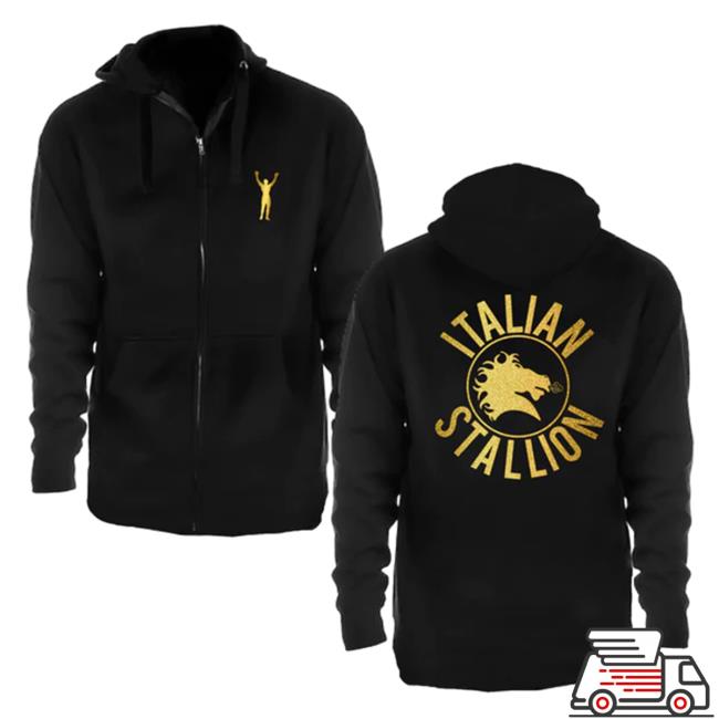 Official Sly Stallone Shop Italian Stallion Metallic Gold Zip Up Crew neck Sweatshirt
