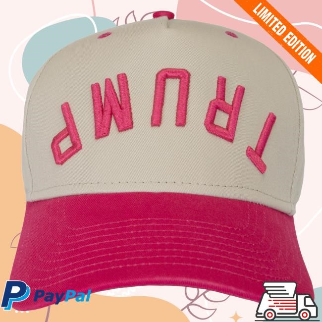 Official Donald Trump Merch Shop Upside Down Trump Embroidered Hat Stone/Hot Pink Trump Store