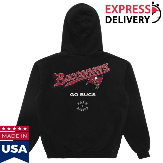 Unisex Tampa Bay Buccaneers Born x Raised Black Pro Script Pullover Hoodie NFL Shop Store