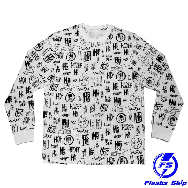 Official Hii-Def Shop Store Merch Multi Logo Print (White Edition) Long Sleeve Crew New Shirt