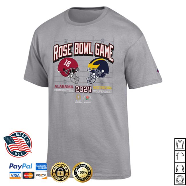 Official Mden Merch Store The M Den Michigan Rose Bowl Champion University Of Michigan Football College Football Playoff 2024 Rose Bowl Game Gray Head-To-Head Shirt Mden Apparel