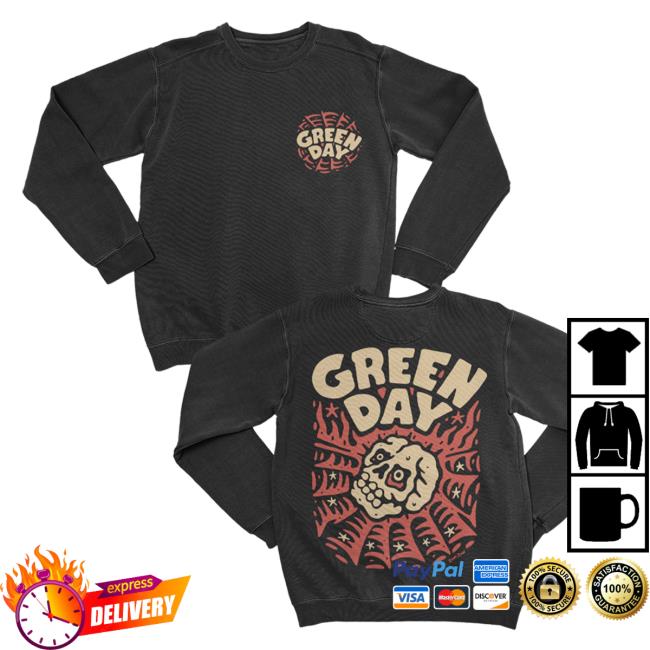 Official Green Day Merch Store Shop Green Day Skull Spider Crew neck GreenDay