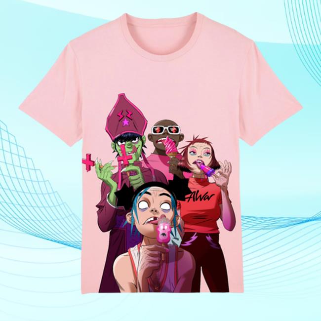 Official Gorillaz Merch Pink Lollies Gorillaz T-Shirts