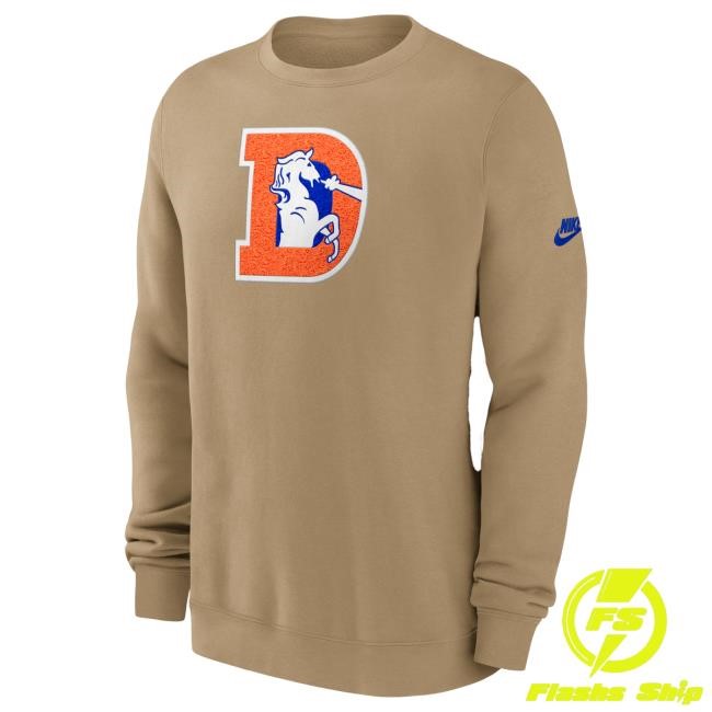 Official Denver Broncos Shop Men's Nike Tan Denver Broncos Swing Pass Rewind Club Crewneck Sweatshirt DenverBroncos