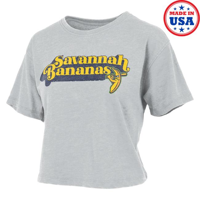 Official Savannah Bananas Merch Store Shop Savannah Bananas Women's Bananas Short Sleeve Crop Attractive Shirt - Gray