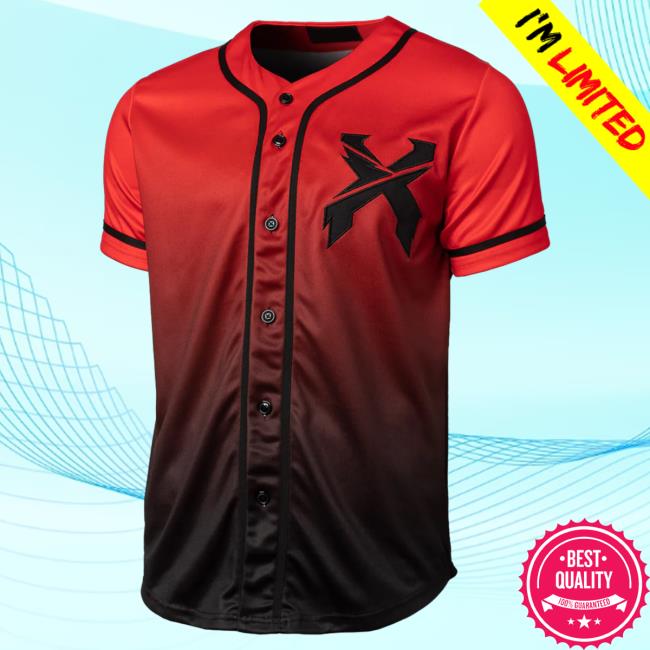 Official Excision Merch Headbanger Baseball Jersey T-Shirt Red/Black Gradient